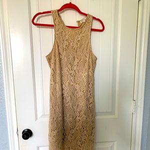 Lace knit dress, Love Fire brand. Tan color. #w24